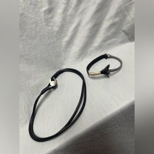 🔴Metal and leather necklace and bracelet. Bracelet is anchor